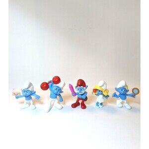 Schleich Smurfs Lot – Grouchy, Hefty, Papa, Smurfette, Vanity – 5 Figure Set PVC